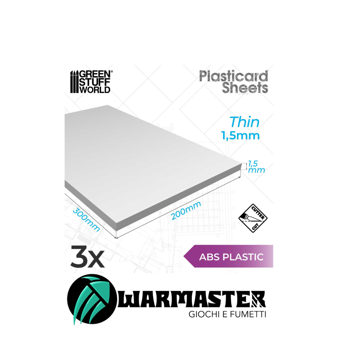 Green Stuff World -Foglio Plasticard ABS 1'5 mm - 3 lastre